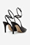 Women's Stiletto Pointed Toe Ankle Strap Open Back Classic Heeled Shoes Gisan Black Satin - 7