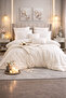 Ranforce 100% Cotton Solid Color Cream Elastic Sheet and 4 Pillows Double Duvet Cover Set