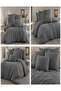 Ranforce 100% Cotton Solid Color Anthracite Single Duvet Cover Set with Elastic Sheet and 2 Pillows - 3