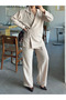 Double-Breasted Collar Waist Tie Linen Suit - Beige - 4