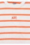 Logo Printed Orange Striped Crop T-Shirt Loose Fit / Relaxed Fit 7610182-89310 - 4