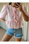 Watermelon Sleeve Tie-Front Blouse - Pink - 2