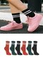 6 Pairs Striped College Socks Black Green Red Cotton Tennis Socks Set