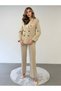 Modern Fit Straight-Leg Trousers Cream Double-Breasted Jacket Office Style Suit