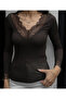 Lace Detailed V-Neck Blouse - Brown - 7