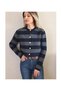 Women's Gray Navy Blue Striped Gold Buttoned Crop Knitwear Cardigan - Akg1353 - 6