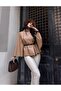 Women's Gold Button Detailed Belted Standard Size Oversize Trend Short Poncho 4837 - 5