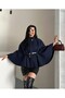 Women's Gold Button Detailed Belted Standard Size Oversize Trend Short Poncho 4837 - 6