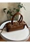 Faux Leather Tan Women's Hand and Shoulder Bag with Belt Detail - 2