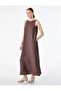 Modal Fabric Loose Fit Metal Accessory Sleeveless Crew Neck Long Flared Dress - 2