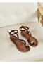 Nova Women's Gold Ring Detailed Tan Flip-Flop Sandals - Soft Flat Sole for Daily Comfort - 4