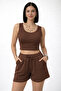 Women's Elastic Waist Shorts Crop Bottom Top Double Set