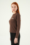 Brown Crew Neck Pocket Embroidered Badi 8344A - 2
