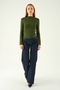 Khaki Crew Neck Front Ruffled Blouse 8238A - 3