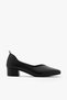 Black Genuine Leather V-Cut Short Block Heel Women's Shoes - 6