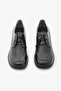 Navy Blue Patent Leather Genuine Leather Lace-Up Square Toe Thick Heeled Women's Loafer Shoes - 5