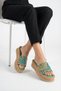 Flarelle Green Women's Natural Stone-Looking Colorful Beadwork Detailed Casual Comfortable Sole Stylish Slippers - 7