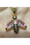 Elegant Bee Figured Gold Necklace with Pink Stone Detail - 3
