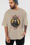 Loke 1 Front Printed Beige Oversize T-Shirt Men's Women's Cotton Crew Neck T-Shirt - 6
