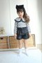 Girl's Leather Shorts & Striped Blouse 2-Piece Set Stylish Trend Combination-K015-Jlb-080 - 3