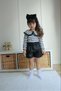 Girl's Leather Shorts & Striped Blouse 2-Piece Set Stylish Trend Combination-K015-Jlb-080 - 2