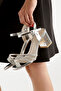Silver Stone Ankle Strap Thick Heeled Evening Dress Women's Shoes – Shiny Mirrored - 5