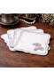 Silver Floral Embroidered Coffee Napkin & Cocktail Presentation Napkin – 6 Pieces Dark Silver Floral Pattern Embroidered - 3