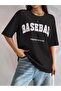 Baseball Persistence T-Shirt - Black Printed Oversize Crew Neck Short Sleeve Loose Fit - 3