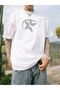 Star Design T-Shirt - White Printed Oversize Crew Neck Short Sleeve Loose