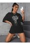 Flower Hand T-shirt - black, Printed, Crew Neck, Printed, Short Sleeve, Boyfriend, Loose - 4