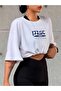 Disc Record T-shirt - White, Printed, Crew Neck, Oversize, Short Sleeve, Loose