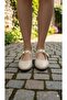 Belted Embroidered Single-Layered Flat-Toe Women's Ballerinas Beige - 6