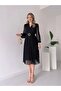 Women's chiffon fabric lined flared cut double breasted collar midi length dress