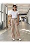 Women Beige Pleated Wideleg Knitted Trousers - 2