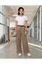 Women Beige Belted Wideleg Trousers - 2