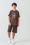 College League Los Angels Printed Boys' Shorts with Side Piping and Snap Fasteners - T-Shirt Set