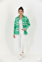 Green-White Square Patterned Cashmere Shirt - Seasonal Comfortable Fit - 3