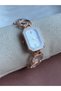 Pink Gold Case Octagonal Cut White Dial Stone Women's Wristwatch - 2
