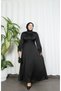 Elegant Satin Textured Belt Detailed Hijab Dress Black Hnt5855 - 6