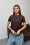 Women's 100% Cotton T-Shirt with Tulip Accessories Brown - 26Y 26516