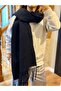 Navy Blue Wool Knitwear Scarf Shoulder Shawl Women's Clothing Accessory - 2