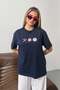 Women's Sea Shell Printed 100% Cotton T-Shirt Navy Blue - 26Y 26512 - 4
