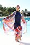 Aura Patterned Kaftan Full Covered Hijab Swimsuit Navy Blue - 3