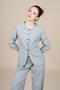 Women's Winter Gray Melange Round Neck Jacket and High Waist Wide Leg Pants Set Casual Daily Office Stylish 1287