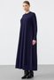 Ribbed Detailed Rayon Dress Dark Blue - 3