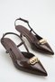 Heeled Women's Shoes - 5 cm Thin Heeled Pointed Toe Women's Stiletto Shoes Brown Yanki - 2