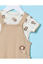 Baby White And Beige Printed Romper Suit (2 Piece) - 3
