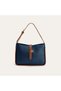 Women's Navy Blue Leather Look Handbag with Buckle Detail