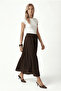 Women's Becca Gloss Brown Long Woven Skirt with Pockets and Elastic Waist