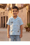 Boys Blue Double Cloth Embroidred Short Sleeve